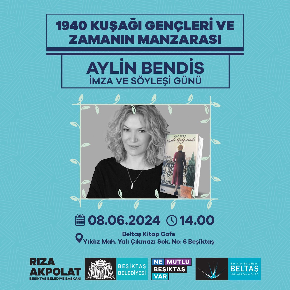 BesiktasBel's tweet photo. Beltaş Kitap Kafe söyleşilerimiz devam ediyor. 📚

Yazar Aylin Bendis, "1940 Kuşağı ve Zamanın Manzarası" temalı söyleşi ve imza gününde kitapseverlerle bir araya geliyor.

📅 8 Haziran Cumartesi  
⏰ 14.00  
📍 Beltaş Kitap Kafe https://t.co/gc5LEpqXlA