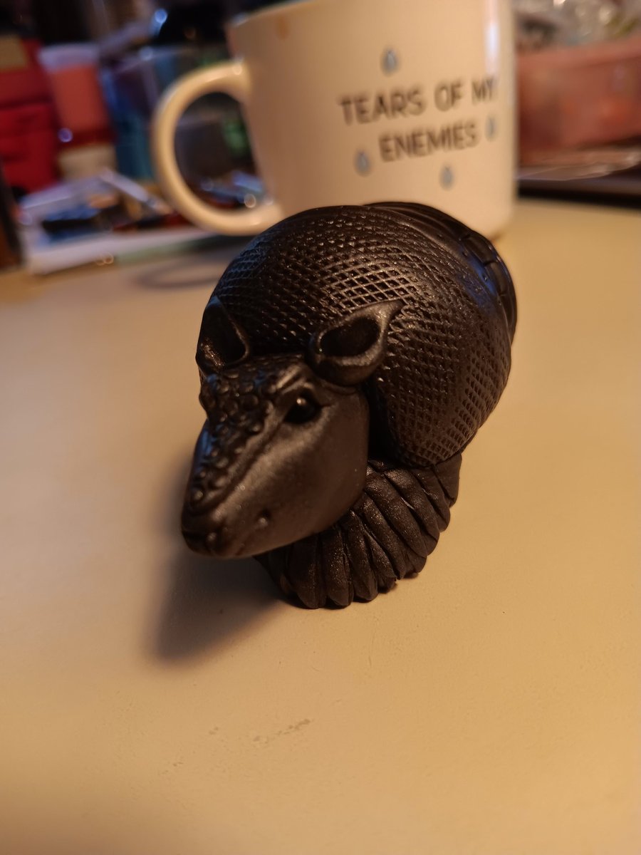 SaltyBogWitch's tweet photo. He's coming right along! 🪖 #ArmoredDillo #art #polymerclay #MechAnimals https://t.co/wllT1uEfJl