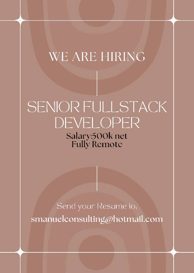 Senior Fullstack Developer 

Fully Remote | ⏰ Immediate Start

5+ years of experience in fullstack dev
Proficiency in JavaScript, React, Node.js, and related technologies

Send your CV and portfolio to:

smanuelconsulting@hotmail.com

 #FullstackDeveloper #RemoteWork #TechJobs