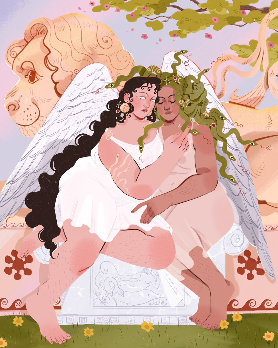 loukoumh's tweet image. Medusa and her blind gf 🐍