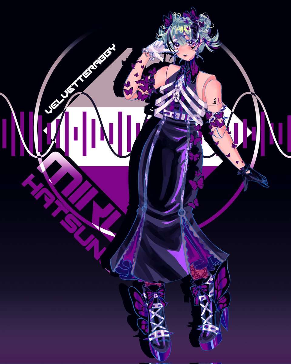 Velvetterabby's tweet image. Happy aromantic/asexual pride from Hatsune Miku 💚🤍🩶🖤🩶🤍💜