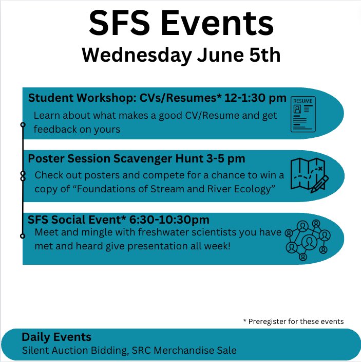 Here are today’s events!! Looking forward to another great day of hearing all about freshwater science!