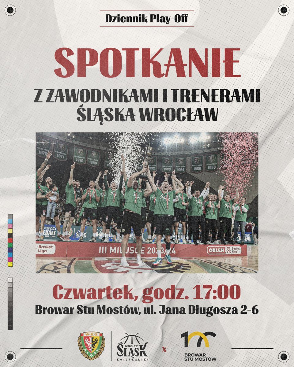 Jutro o godzinie 17:00 wspólnie z <a href="/BrowarStuMostow/">Browar Stu Mostów</a>  zapraszamy na spotkanie z naszymi brązowymi medalistami 🥉

Będzie można zebrać autografy, zrobić sobie zdjęcie i porozmawiać z zawodnikami i trenerami 👊

Do zobaczenia! 🔜

#plkpl