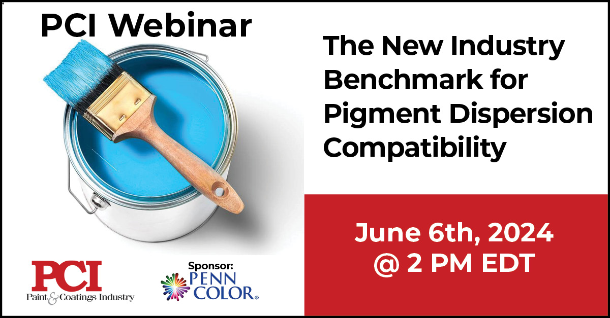 PCImag's tweet image. Register now for the free June 6 webinar at 2:00 pm EDT sponsored by @Penn_color and learn about "The New Industry Benchmark for Pigment Dispersion Compatibility." Click the link to sign up!

#pigments #pigmentdispersions #dispersions #coatings #paint

onlinexperiences.com/Launch/QReg/Sh…
