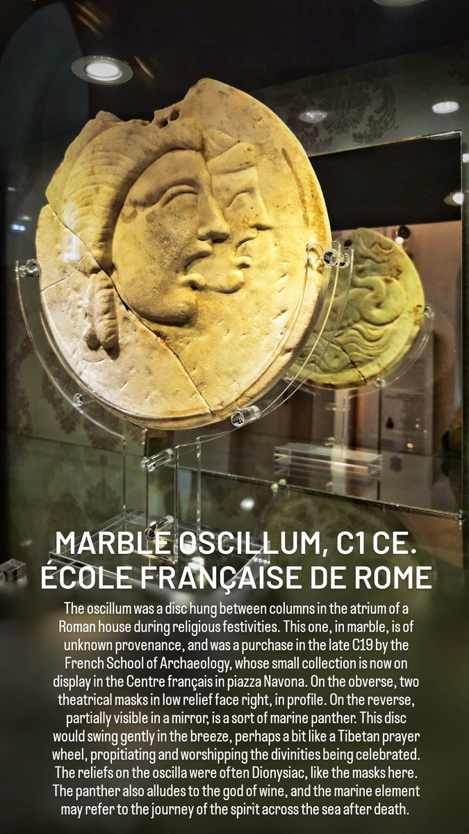 This #ReliefWednesday finds us in a little-known collection of antiquities belonging to the #FrenchSchool in #Rome, where this excellent example of an #oscillum stands out. Traces of #polychromy show that it was once brightly painted.