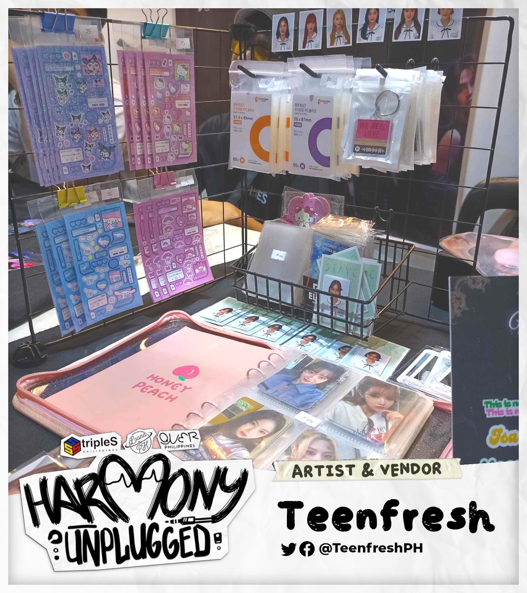 [🎶]

We've brought over <a href="/amosthefanboy/">Amos The Fanboy</a> <a href="/NextToploader/">Asia's Next Toploader</a> &amp; <a href="/TeenfreshPH/">Teenfresh 🖤</a>  to lighten up the vibe.
Check out and purchase their goodies at our event.

#HarmonyUnplugged #tripleS #트리플에스 #トリプルS #QWER #ARTMS #OURII #YVES
<a href="/official_QWER/">QWER</a> <a href="/magentaof62/">Magenta62</a>