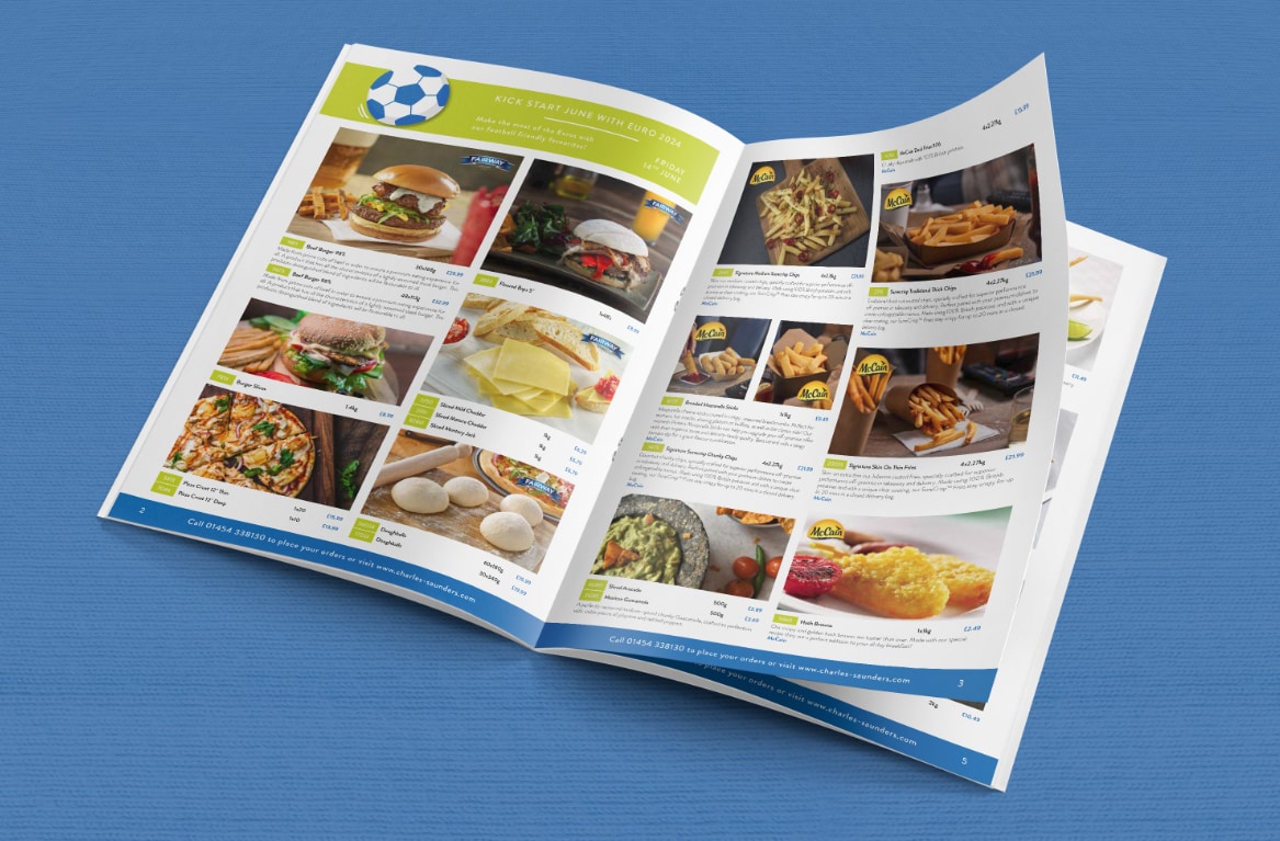 Keeping your customers up to date with your latest offers is a great way to boost sales. We create monthly promotional brochures for <a href="/CSfoodservice/">Charles Saunders</a>, packed with amazing deals!
Discover all of our services across Web, Design and Media at wearein.studio #brochuredesign