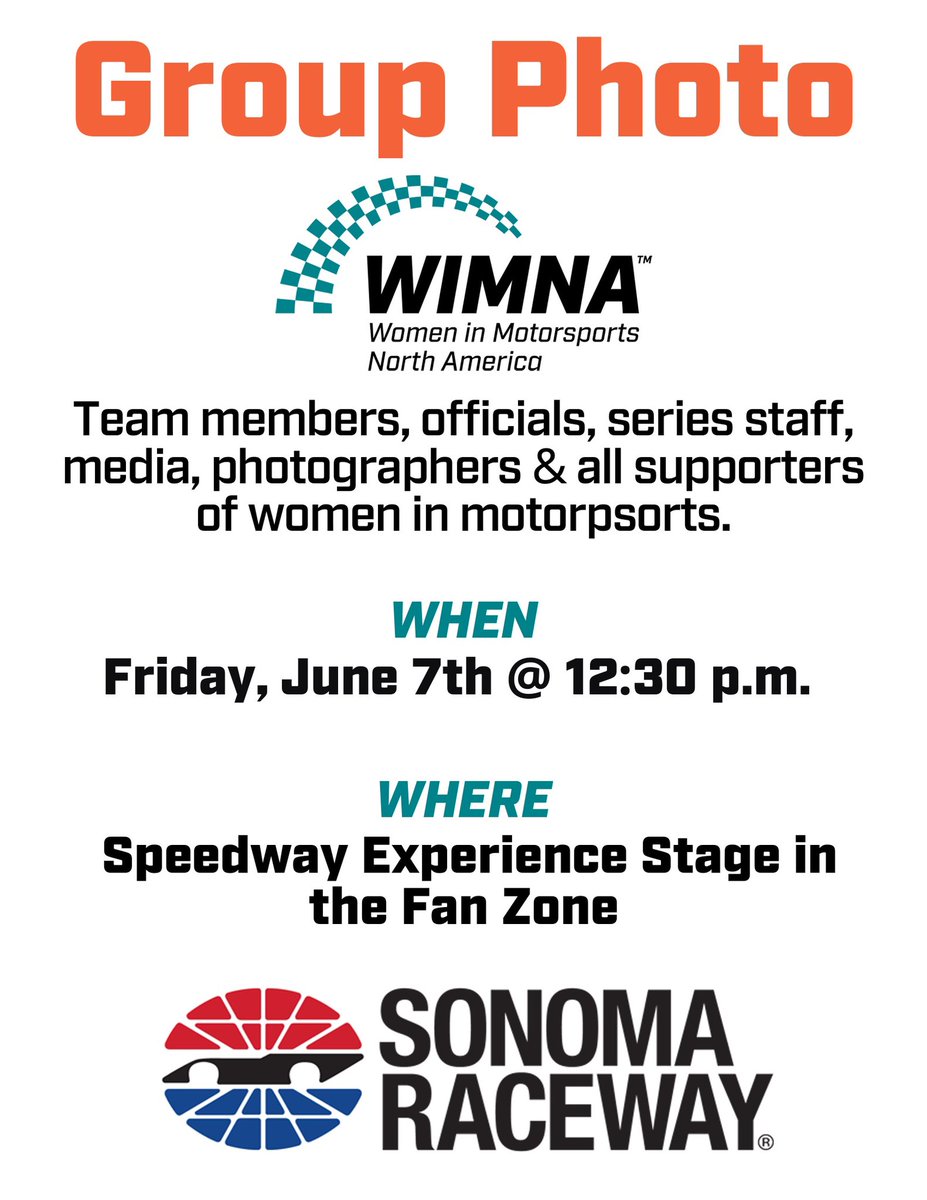 Don’t miss the WIMNA group photo at Sonoma this weekend! #womeninmotorsportsna | #sonomaraceway | #mascar