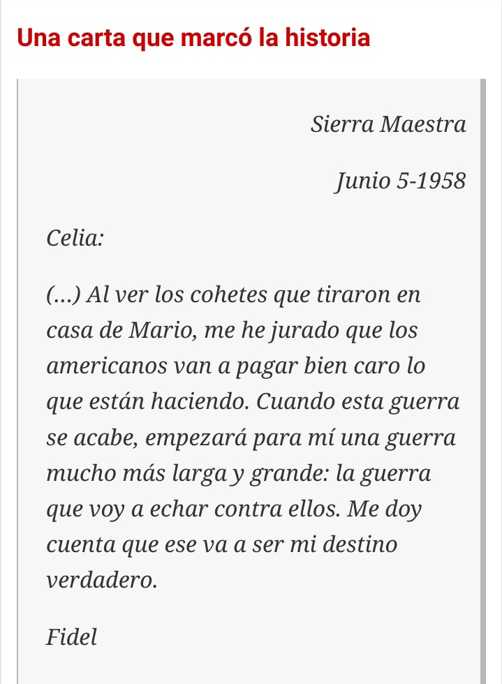 👉Hace exactamente 66 años Fidel le escribió una carta a Celia, convencido de cuál sería su destino verdadero. Y lo cumplió. #MatancerosEnVictoria #MatanzasDeGironAl26
#Matanzas
 <a href="/DiazCanelB/">Miguel Díaz-Canel Bermúdez</a> <a href="/DrRobertoMOjeda/">Dr. Roberto Morales Ojeda</a> <a href="/CaridadPoey/">Marieta Poey Caridad</a> <a href="/gpppmatanzas/">Gobierno Provincial del Poder Popular en Matanzas</a>