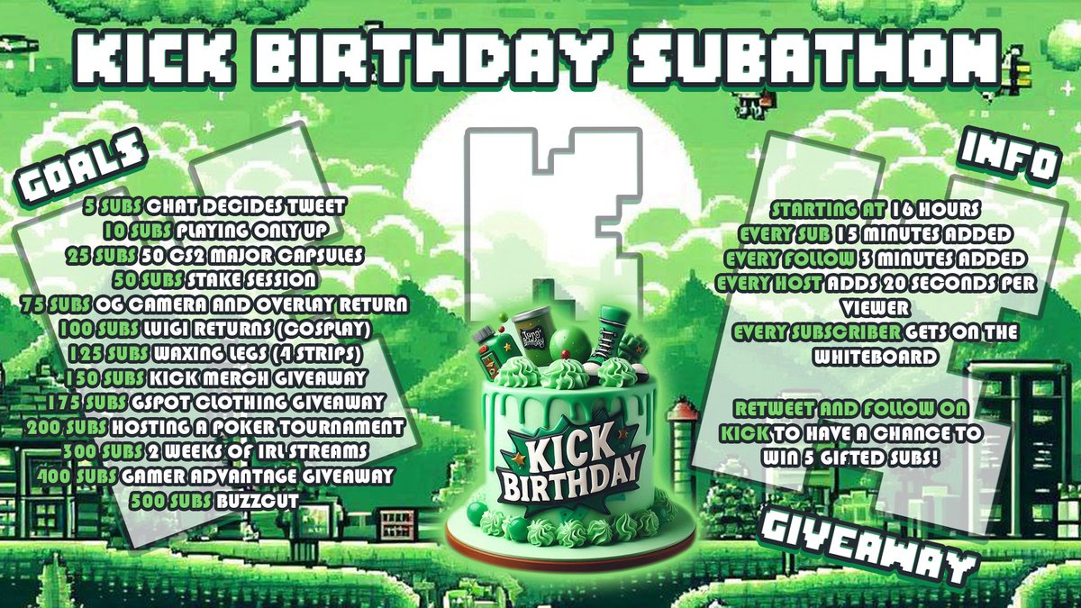 highfivelol's tweet image. 🚨KICK BIRTHDAY SUBATHON ANNOUNCEMENT🚨

/Reshare this and follow me on Kick to have a chance at winning 5 gifted subs or 25$ cash/

On the 18th of June, 3 PM UK, 10 AM EST I will be celebrating my first year as a streamer!

My biggest stream to date so hope to see you there💚