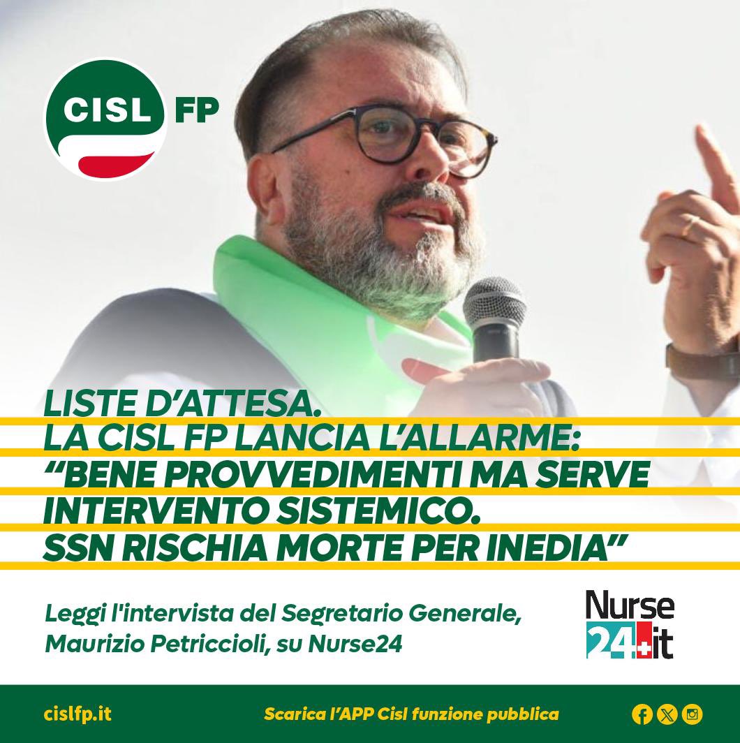 𝗟𝗶𝘀𝘁𝗲 𝗱𝗶 𝗮𝘁𝘁𝗲𝘀𝗮‼️

“Bene il provvedimento del #Governo ma serve un intervento sistemico perché rischiamo la morte per inedia del #Ssn” ⚠️ 

🔗 Leggi qui la lunga intervista del nostro Seg. Gen. <a href="/PetriccioliM/">Maurizio Petriccioli</a> 👉nurse24.it/dossier/pubbli…