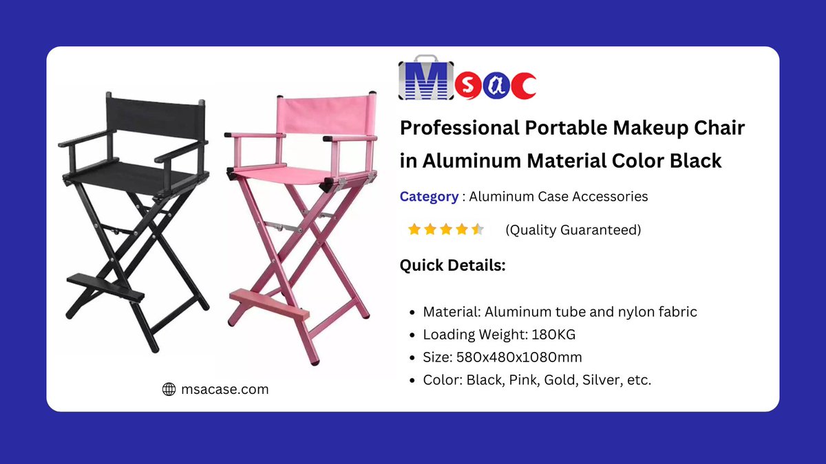MSACaseCo's tweet photo. MSACase introduces the Professional Portable #MakeupChair, designed for professionals who need reliability and style. Made of high-quality aluminum, this Black, Pink, Gold, and Silver makeup #chair is both lightweight and sturdy, ideal for traveling. https://t.co/1BBe8CkGGG https://t.co/psld4G2nQh