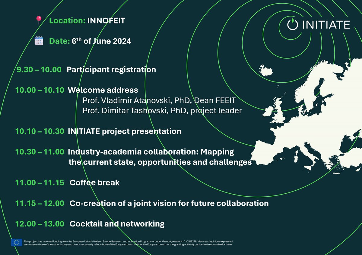 Initiate499669's tweet photo. Exciting news! 🌟 Join us for a collaborative event aimed at enhancing European research and development through dynamic partnerships between industry and higher education!  #INITIATE #InnovationEcosystem #Transformation #Sustainability #GreenEnergy https://t.co/kPT2o2V6e8