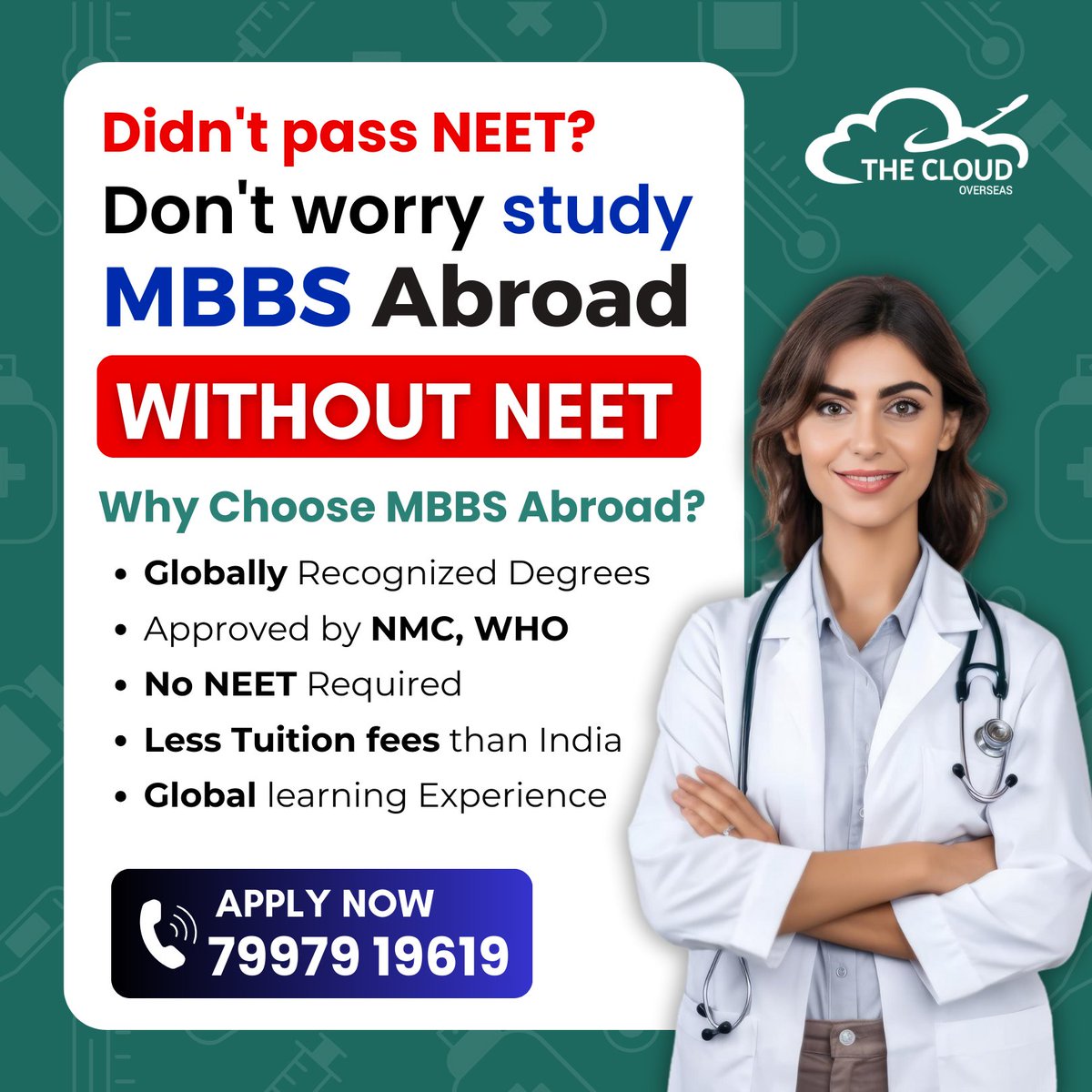 thecloudoversea's tweet photo. Study MBBS Abroad WITHOUT NEET!
📞 Apply Now: 79979 19619
#MBBSAbroad #neet2024 #studyabroad #StudyMedicine #MedicalDreams #GlobalEducation #NoNEET #TheCloudOverseas #bipc #studymbbsabroad https://t.co/YQQ9ZPgPEw