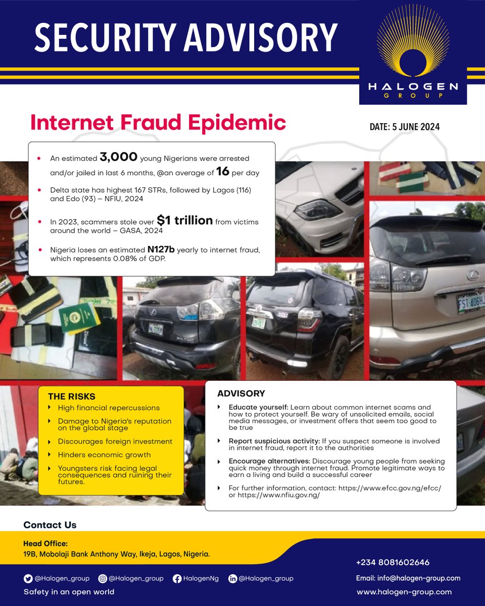 halogen_group's tweet photo. Stay alert!
#advisory #internetfraud #securitytips #securityadvisory #Wednesday #halogen #halogennigeria #halogensecurity https://t.co/cWdiWxrqZh