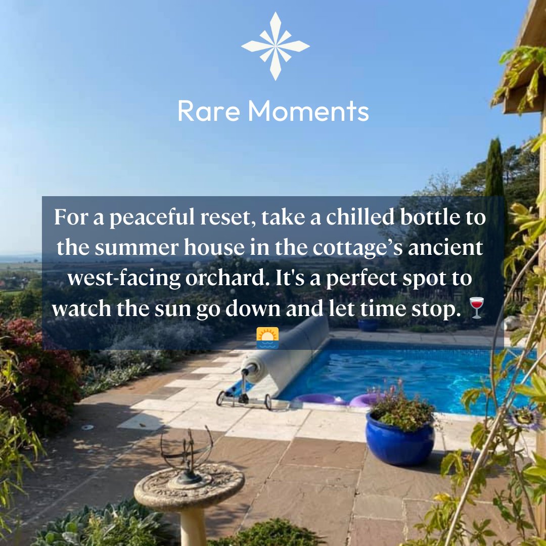 Create your Rare moment at Grove wood Cottages 💎
rarebits.co.uk/hotels/grove-w…

For a peaceful reset, take a chilled bottle to the summer house in the cottage’s ancient west-facing orchard. It's a perfect spot to watch the sun go down and let time stop. 🍷🌅 #Relaxation #SunsetMoments