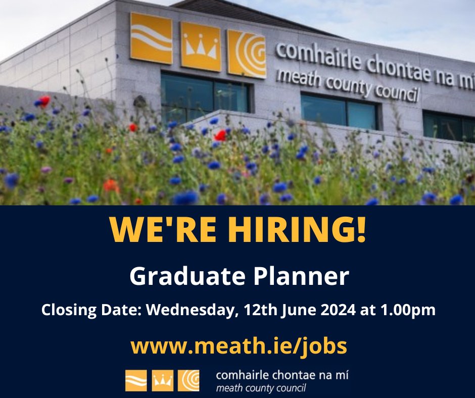 REMINDER - We're Hiring

Graduate Planner - Salary Scale: €37,085 - €47,477 per annum (EL 01/24)

Closing date is Wednesday, 12th June 2024 at 1pm

Full details at meath.ie/jobs