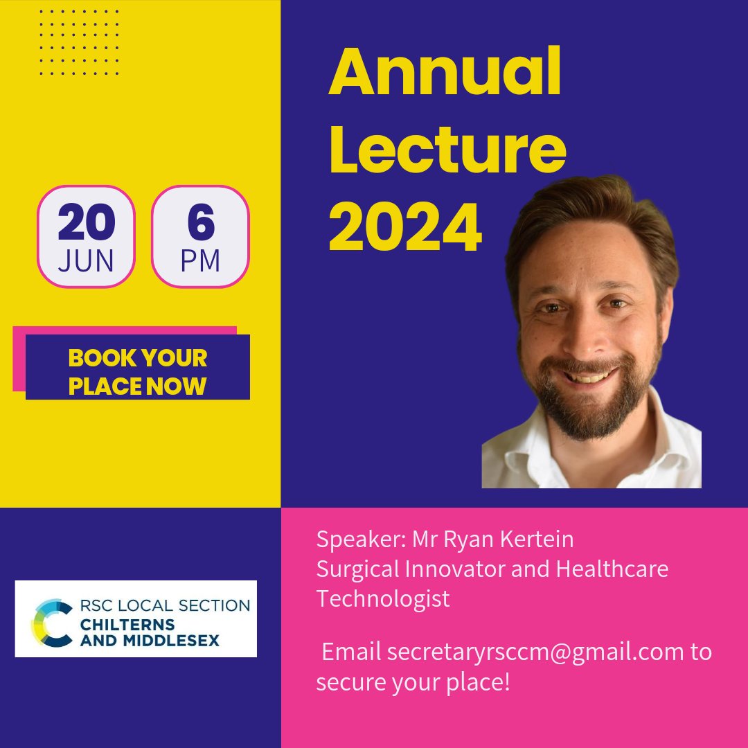RSC Chilterns & Middlesex Local Section (@rsc_chilterns) on Twitter photo 📢 Don't miss the <a href="/RoySocChem/">Royal Society of Chemistry</a> Chilterns & Middlesex Local Section Annual Lecture on 20th June at Burlington House! Deadline for registration is Tuesday, 11th June. Book your place now by emailing secretaryrsccm@gmail.com.
#AnnualLecture #ChilternsMiddlesex #BurlingtonHouse #RSC 📢 Don't miss the <a href="/RoySocChem/">Royal Society of Chemistry</a> Chilterns & Middlesex Local Section Annual Lecture on 20th June at Burlington House! Deadline for registration is Tuesday, 11th June. Book your place now by emailing secretaryrsccm@gmail.com.
#AnnualLecture #ChilternsMiddlesex #BurlingtonHouse #RSC