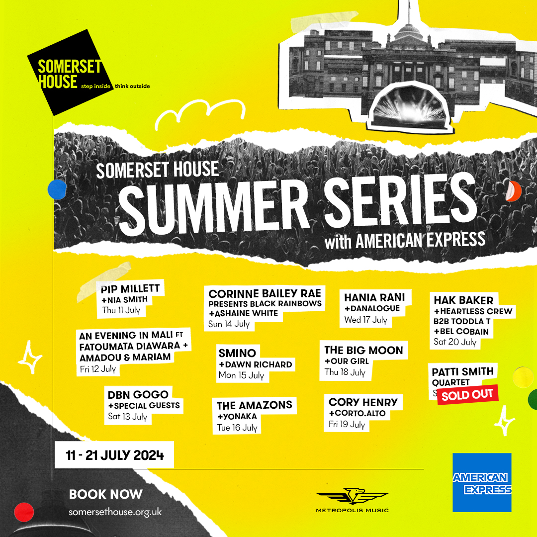 Somerset House (@somersethouse) on Twitter photo 💥More artists added to Somerset House Summer Series 2024 with <a href="/AmexUK/">American Express UK</a> and just over a month to go!
<a href="/niasmithy/">Nia Smith</a> <a href="/ashainewhite/">ashaine white</a> <a href="/DawnRichard/">DAWN</a> <a href="/weareYONAKA/">YONAKA</a> Danalogue <a href="/weareourgirl/">Our Girl</a> <a href="/cortoalto/">corto.alto</a> <a href="/HeartlessCrew/">Heartless Crew</a> <a href="/TODDLAT/">toddlat</a> Bel Cobain
Tickets: bit.ly/3ybrCYV 💥More artists added to Somerset House Summer Series 2024 with <a href="/AmexUK/">American Express UK</a> and just over a month to go!
<a href="/niasmithy/">Nia Smith</a> <a href="/ashainewhite/">ashaine white</a> <a href="/DawnRichard/">DAWN</a> <a href="/weareYONAKA/">YONAKA</a> Danalogue <a href="/weareourgirl/">Our Girl</a> <a href="/cortoalto/">corto.alto</a> <a href="/HeartlessCrew/">Heartless Crew</a> <a href="/TODDLAT/">toddlat</a> Bel Cobain
Tickets: bit.ly/3ybrCYV