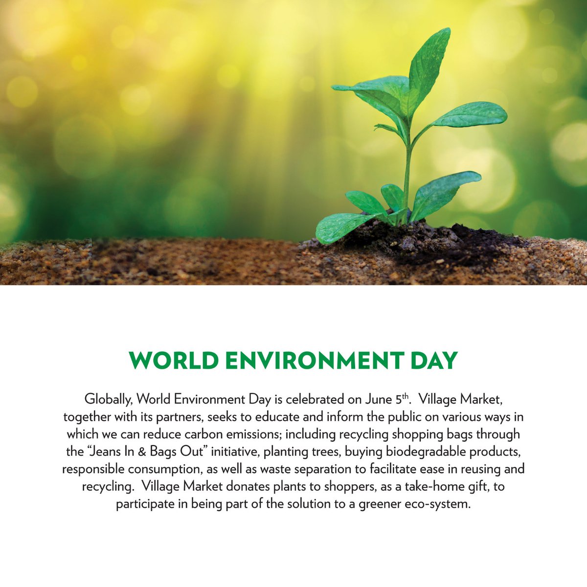nisisituko's tweet photo. June is #WorldEnvironmentDay.This year is all about accelerating action on land restoration, desertification, and drought resilience.
Join #GenerationRestoration β together, let's restore & safeguard our land & soil.https://t.co/6WmW8HVI8J
#VMWorldEnvironmentDay
Green Village https://t.co/lByPbJ3UFq