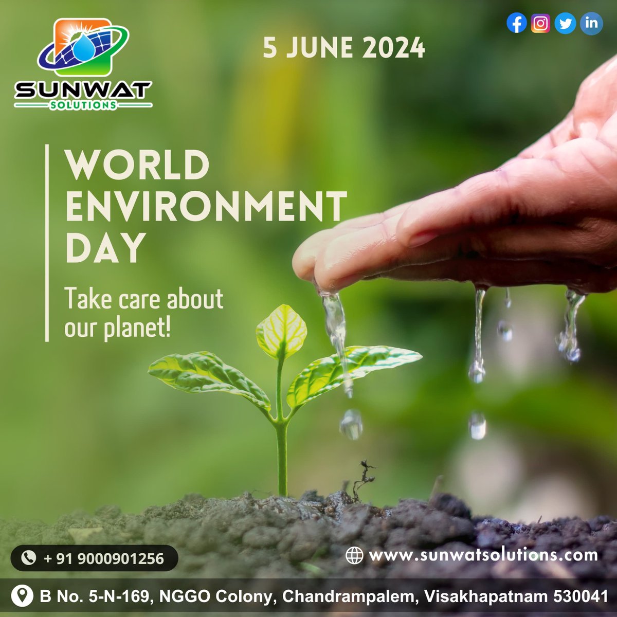 SolutionsSunwat's tweet photo. 🌍 World Environment Day 🌍

5 June 2024

Let's take care of our planet and make a difference! Join us in celebrating World Environment Day and commit to sustainable practices for a greener future.

📞 Contact Us:+91 9000901256

#WorldEnvironmentDay #SaveThePlanet #CleanEnergy https://t.co/9bfnAH1z9a