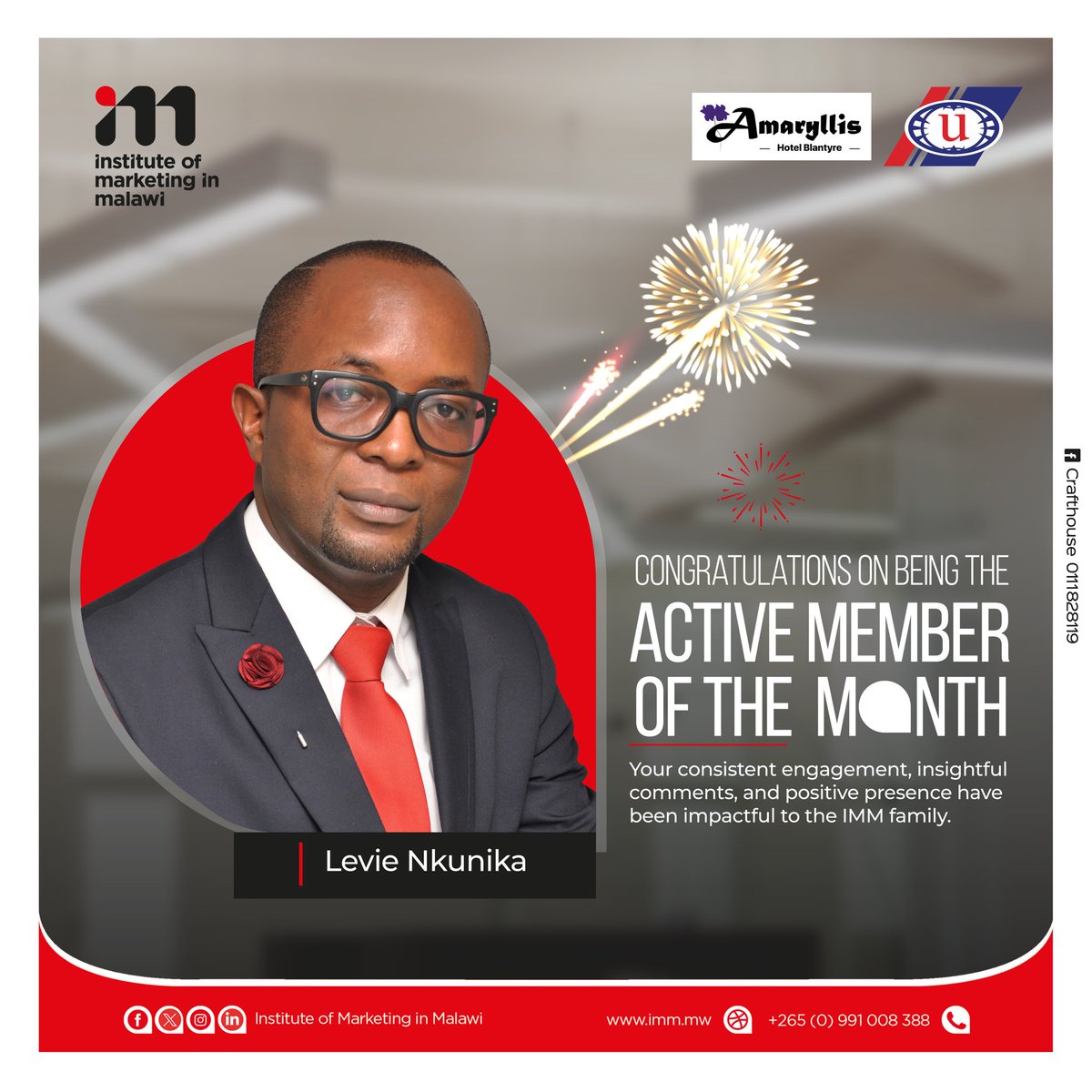 May’s IMM Active Member of the Month: Levie Nkunika, Group Head of Marketing and Communication at FDH Financial Holdings Limited.

Read More:

imm.mw/levie-nkunika-…

#IMM
#Marketing
#ActiveMember