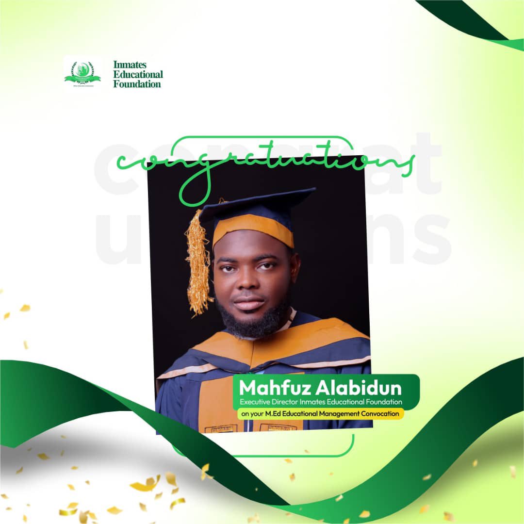 inmatesedu's tweet photo. Today, we are happy to share in the excitement of the convocation of our distinguished Executive Director/Founder, @MAlabidun as he concludes his Master’s Degree in Educational Management from the prestigious Lagos State University. 

We are proud of you. Congratulations, sir! 🎉 https://t.co/aHw2a4wyjG