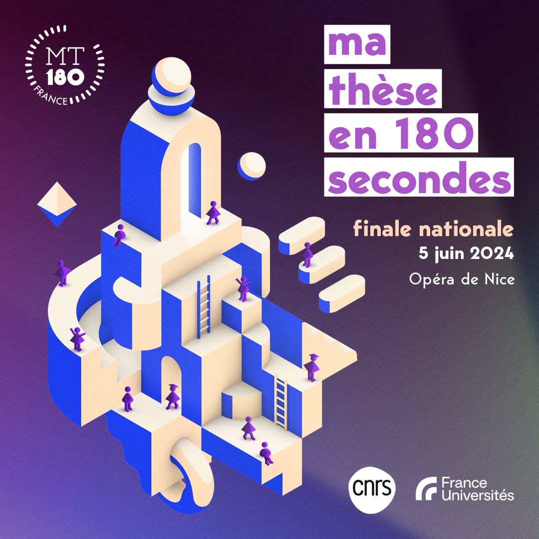 CNRS 🌍 (@cnrs) on Twitter photo ⏱️ La finale de #MT180, c'est ce soir (5/06) à Nice !
🟣 Un événement à suivre en direct pour la 1ère fois sur la chaîne Twitch de <a href="/FibreTigre/">FibreTigre</a> dès 18h
👉 twitch.tv/fibretigre
🔴 Et à partir de 18h30 sur :
YouTube 👉 youtube.com/watch?v=rZbp3c…
Facebook 👉 facebook.com/events/7725920… ⏱️ La finale de #MT180, c'est ce soir (5/06) à Nice !
🟣 Un événement à suivre en direct pour la 1ère fois sur la chaîne Twitch de <a href="/FibreTigre/">FibreTigre</a> dès 18h
👉 twitch.tv/fibretigre
🔴 Et à partir de 18h30 sur :
YouTube 👉 youtube.com/watch?v=rZbp3c…
Facebook 👉 facebook.com/events/7725920…