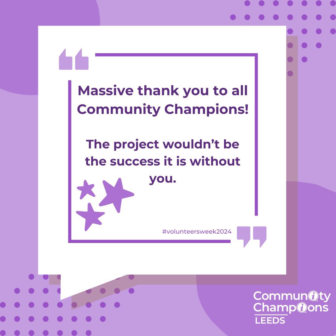 CommChamps's tweet photo. Celebrating #volunteersweek2024 and honouring the diverse skills and passions of all Community Champions. Thank you for you continued support and commitment. #volunteering #communityhealthleeds @VolActionLeeds https://t.co/Wuq2aCf6Xl