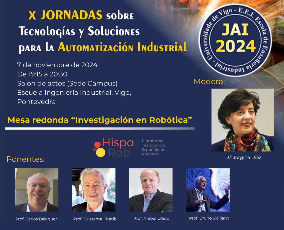HispaRob (@hisparob) on Twitter photo HispaRob moderará la Mesa redonda «Investigación en robótica» en las <a href="/JAI_UVIGO/">Jornadas JAI</a> 2024
¡Os esperamos en #JAI2024!
🔗hisparob.es/hisparob-moder… HispaRob moderará la Mesa redonda «Investigación en robótica» en las <a href="/JAI_UVIGO/">Jornadas JAI</a> 2024
¡Os esperamos en #JAI2024!
🔗hisparob.es/hisparob-moder…