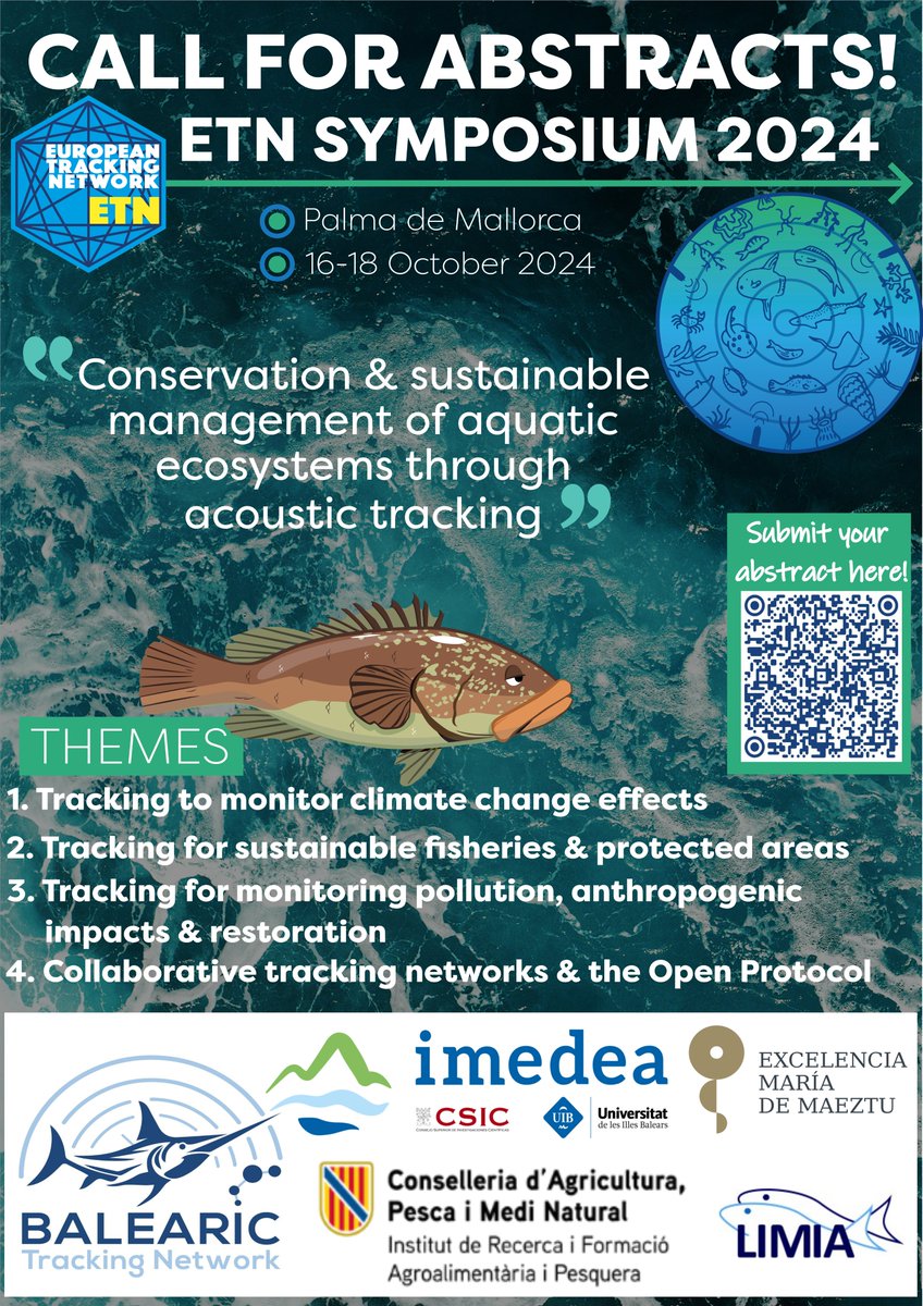 📢📢We're now taking abstract submissions for ETN's symposium, which will be held in Mallorca on 16-18 October 2024! Deadline for submission is 30 June 2024, so apply quickly! Registrations for the symposium will be up a little later! 🐟🐟 

tinyurl.com/4vamtzdp