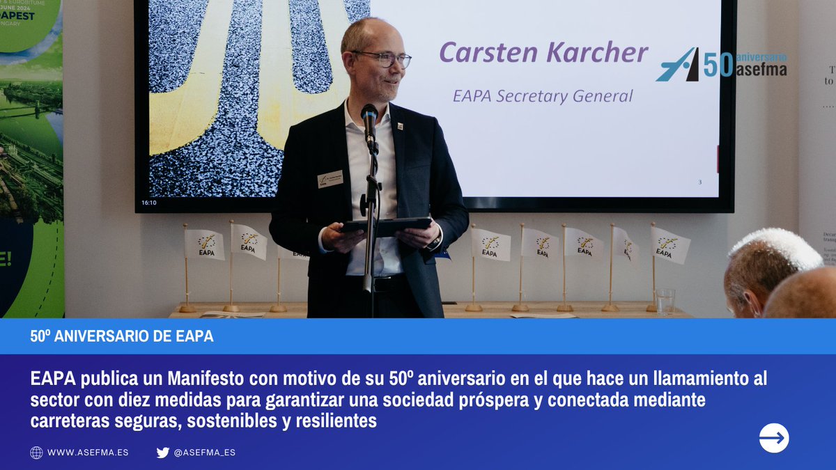 . <a href="/eapa_org/">EAPA</a> ha publicado su Manifiesto #EAPA50Years disponible en: ow.ly/l3Rf50OIszn 

En él, la entidad hace un llamamiento a todos los integrantes del sector para garantizar una sociedad próspera y conectada mediante carreteras seguras, sostenibles y resilientes.