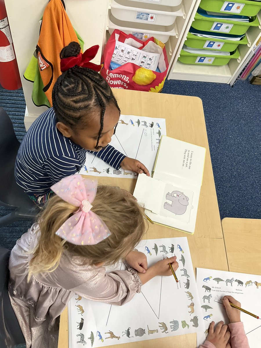 AbbeyPrimary's tweet photo. #rec are writing their story map for ‘Dear Zoo’. They are using their resources to help them remember what came next. #writing #reading #wellcomm https://t.co/vE3awrX4Xt