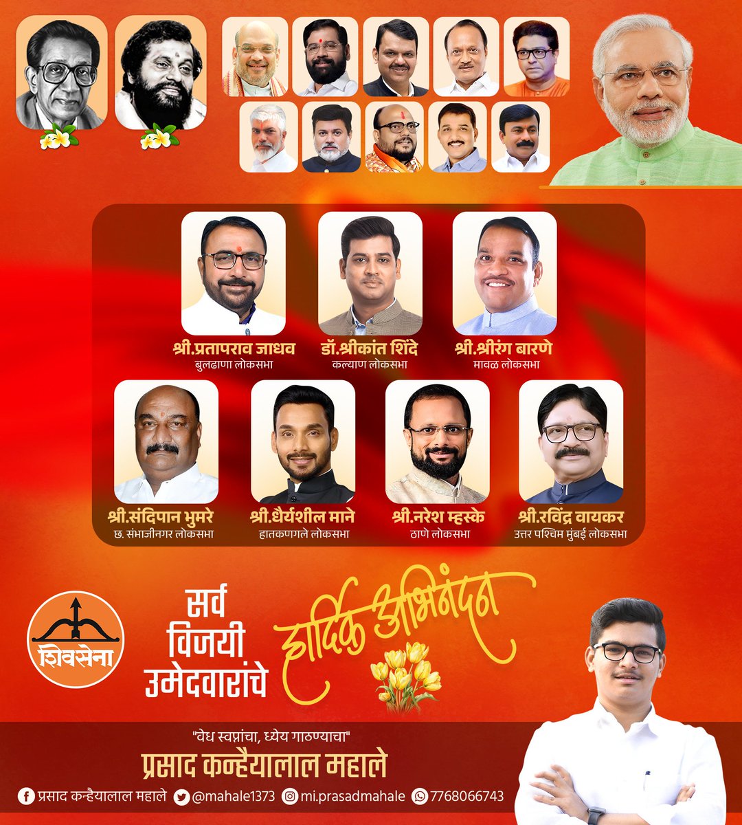 लोकसभा निवडणुकीत विजयी झालेल्या शिवसेना पक्षाच्या सर्व विजयी उमेदवारांचे हार्दिक अभिनंदन...!

#Loksabharesults #NDA #Shivsena #LokSabhaEelections2024 #Maharashtra #Eknathshinde #miprasadmahale