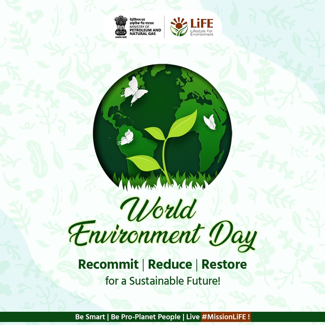 PetroleumMin's tweet image. This World Environment Day, let's #Recommit to clean energy, #Reduce our carbon footprint with smarter choices, and #Restore our land with sustainable practices. Together, we can achieve a greener and healthier future. 🌱
#WorldEnvironmentDay #GenerationRestoration #MissionLiFE