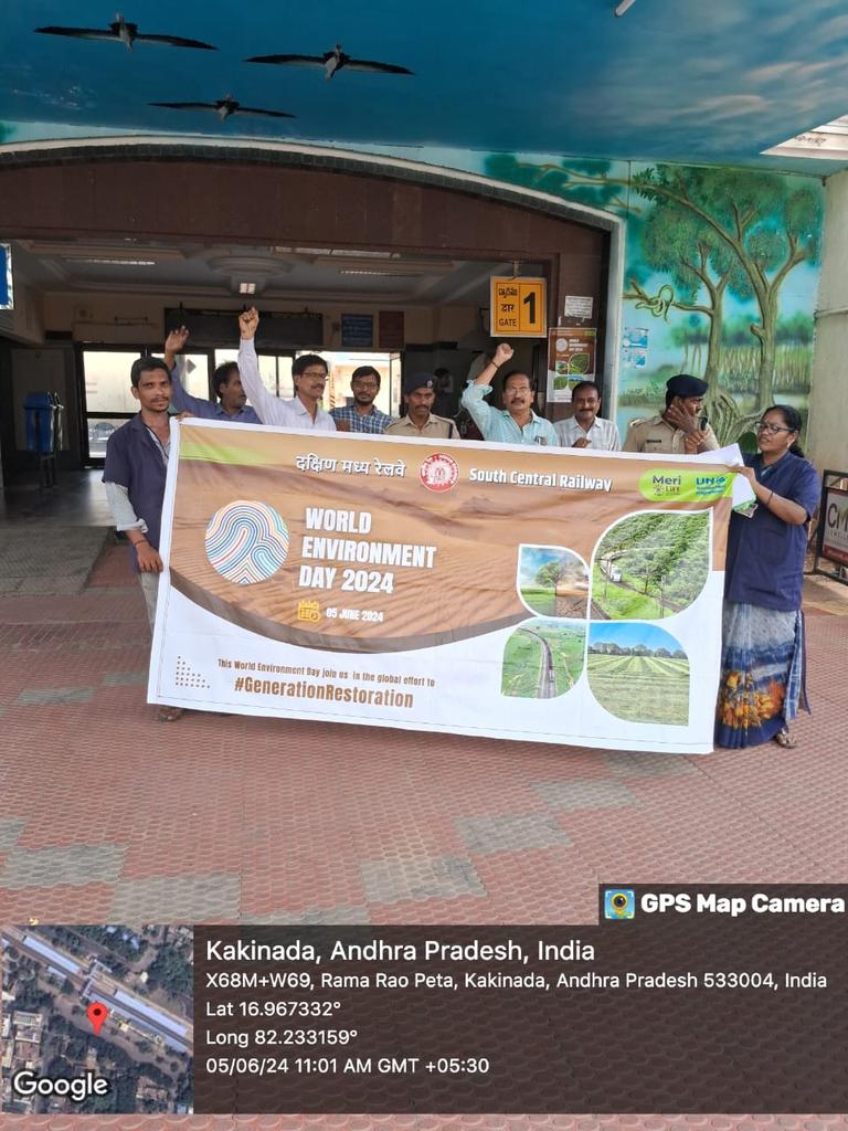 🌍🌿 Celebrating World Environment Day at Kakinada Town Station! Let's come together to protect our planet, promote sustainability, and make a positive impact on our environment. Every small action counts! 🌱♻️ #WorldEnvironmentDay #KakinadaTownStation #Sustainability #GoGreen