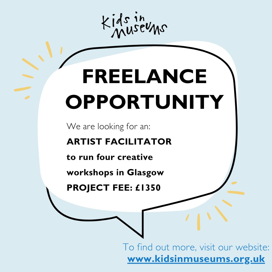 💥 Freelance opportunity 

The Kids in Museums Youth Panel is looking for an Artist Facilitator to run four workshops <a href="/The_Tall_Ship/">The Tall Ship</a> in Glasgow, as part of a project to investigate whether museums can help to address social isolation among young people. 

kidsinmuseums.org.uk/who-we-are/vac…