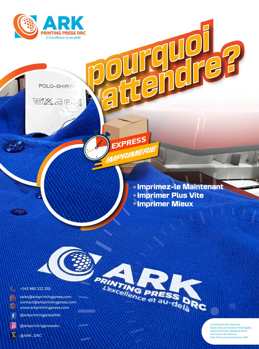 ARK_DRC's tweet photo. ARK transforme vos idées en réalité avec des designs magnifiques et une impression digitale de haute qualité. Nous sommes le partenaire parfait pour votre marque à Kinshasa. Découvrez l'excellence de l'impression avec nous !
#ImpressionDigitale #ArkPrintingPress #Kinshasa https://t.co/vDbZ9W4qUt