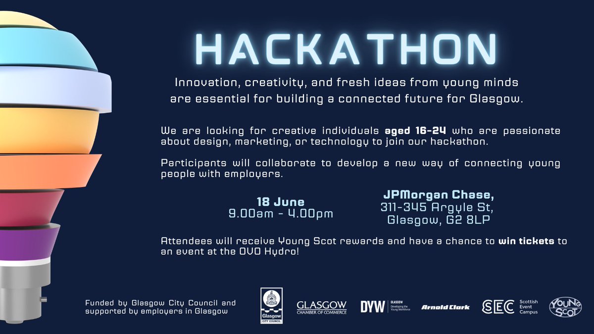 DYW Glasgow (@dywglasgow) on Twitter photo 18/6/24📆 
We are looking for creative young people (16-24) to help us develop a new way of connecting young people with employers! Attendees will receive <a href="/YoungScot/">Young Scot</a> rewards & have a chance to win tickets to an event at <a href="/OVOHydro/">OVO Hydro</a> ▶️  bit.ly/3RdE7gZ
#Hackathon 18/6/24📆 
We are looking for creative young people (16-24) to help us develop a new way of connecting young people with employers! Attendees will receive <a href="/YoungScot/">Young Scot</a> rewards & have a chance to win tickets to an event at <a href="/OVOHydro/">OVO Hydro</a> ▶️  bit.ly/3RdE7gZ
#Hackathon
