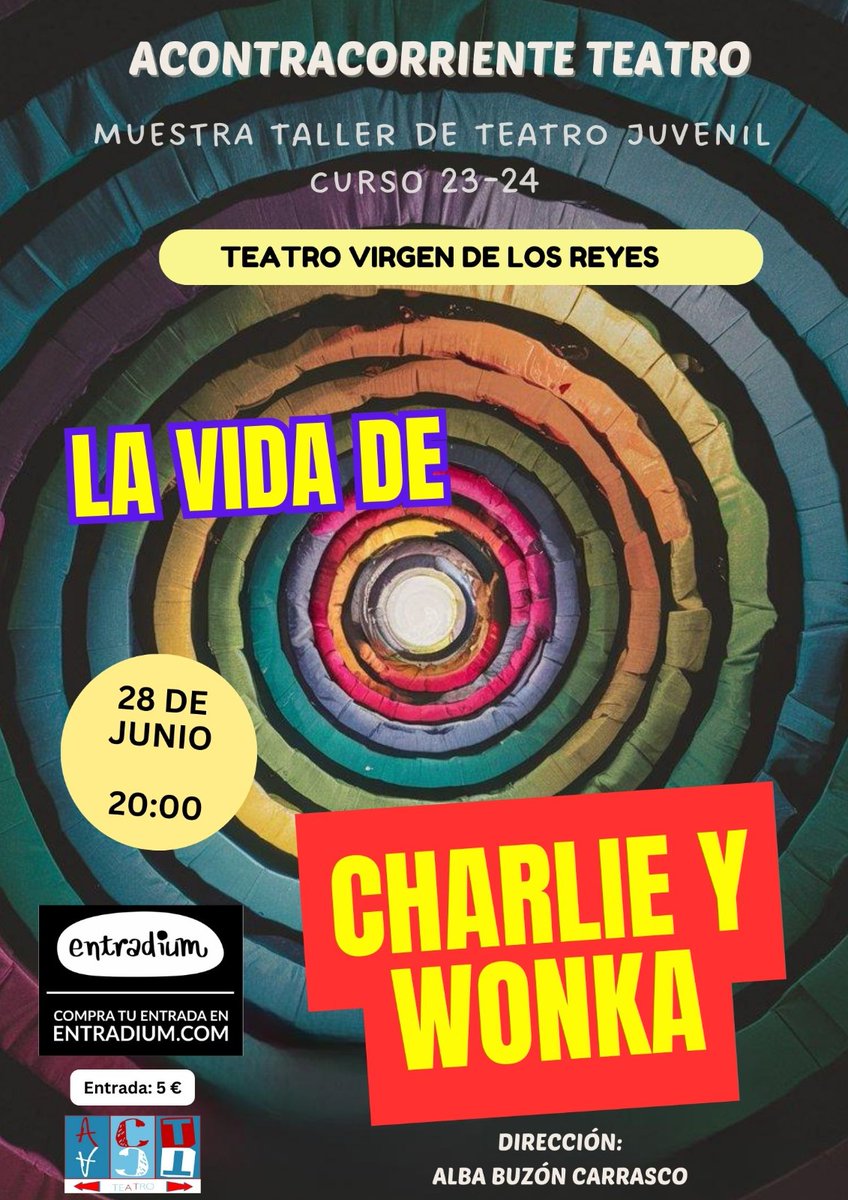 🟠ACTIVIDADES DE INTERES
🎭TEATRO🎭
📅Sábado 22/06
El Rodaje y La Comedia del Martes
📍Teatro Virgen de los Reyes
🕣 20:30 
ENTRADAS acortar.link/Jxadoj
📅Viernes 28/06 
La vida de Charlie y Wonka 
(Para todos los públicos)
🕣 20:00 
ENTRADAS 
acortar.link/37CjuX