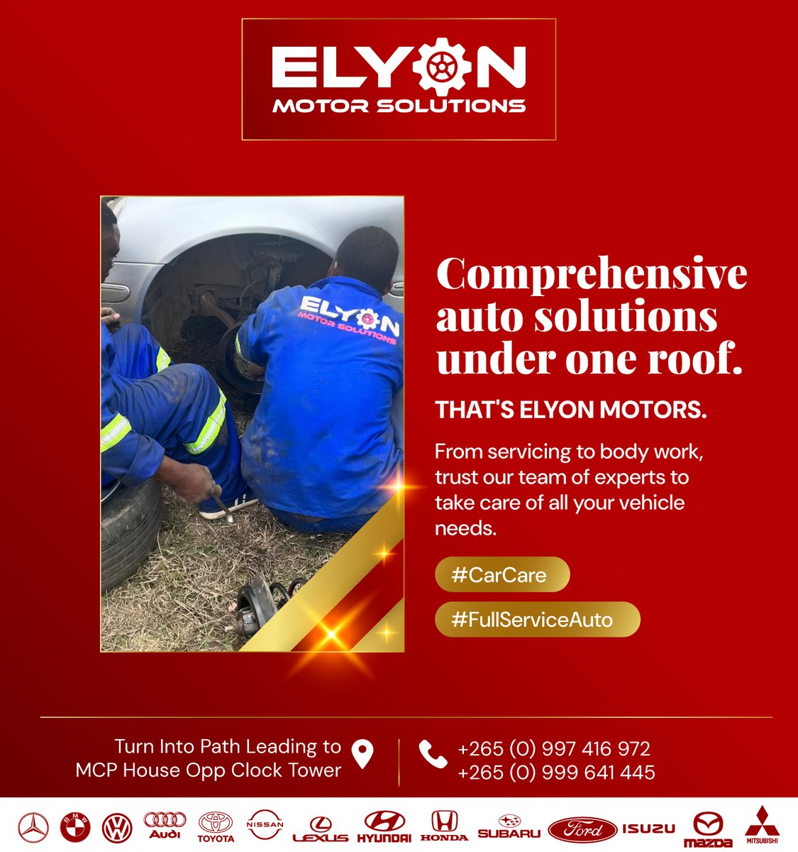 ElyonMotors's tweet image. Comprehensive auto solutions under one roof - that's Elyon Motors.

From servicing to body work, trust our team of experts to take care of all your vehicle needs. 

#ElyonMotors #FullServiceAuto