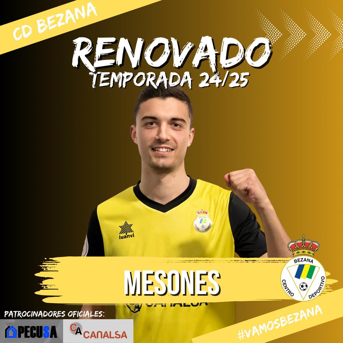BezanaOficial's tweet photo. ✅📝 Nueva renovación de un joven jugador que este año ha rendido a un gran nivel. 

Merecida renovación y poder contar el próximo año con David Mesones. 

#VamosBezana🖤💛🖤💛 https://t.co/ryIOZakeRT