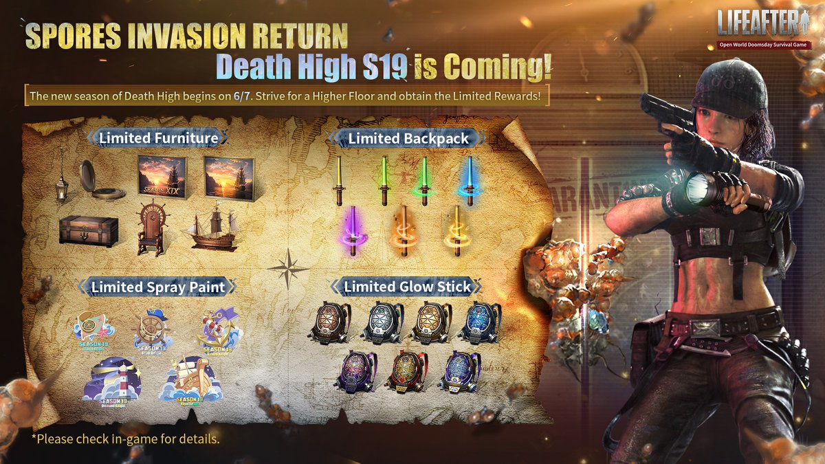 LifeAfter_en's tweet photo. #DeathHigh #Season19
Attention, Spores Invasion Return!
Death High Season 19 starts on 6/7!🔥⚡
Survivors, beware of the spore virus and get ready, the battle is about to begin!
This time, which floor are you targeting❓
#LifeAfter https://t.co/vjT8NInwsL