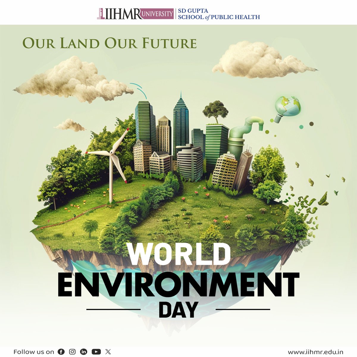 Let's celebrate World Environment Day and recognize the importance of "Land restoration, desertification, and drought resilience"

#WorldEnvirontmentDay #OurLandOurFuture #GenerationRestoration #SaveWater #UNEP #SDG #GreenEarth #ClimateChange #GoGreen2024
<a href="/UNEP/">UN Environment Programme</a> <a href="/IIHMRUniversity/">IIHMR University</a>