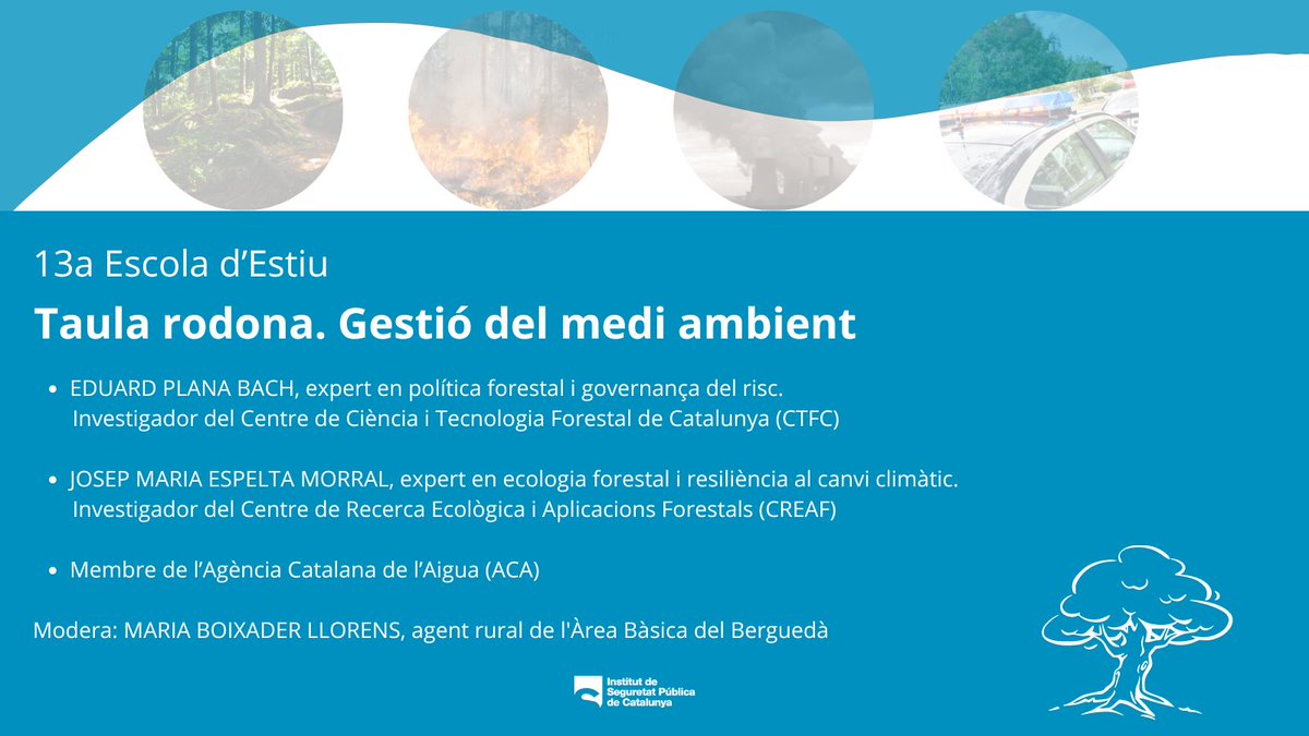 #ISPCdEstiu | Com s'adapta el paisatge per millorar la resiliència al canvi climàtic? Com protegim els #boscos? Què és el pla de #sequera?

💬En parlarem amb <a href="/ctforestal/">CTFC</a>, <a href="/CREAF_ecologia/">CREAF</a> i <a href="/aigua_cat/">ACA</a>. Modera <a href="/agentsruralscat/">Agents Rurals</a>

Tot el programa i inscripcions gen.cat/3ybl3tr