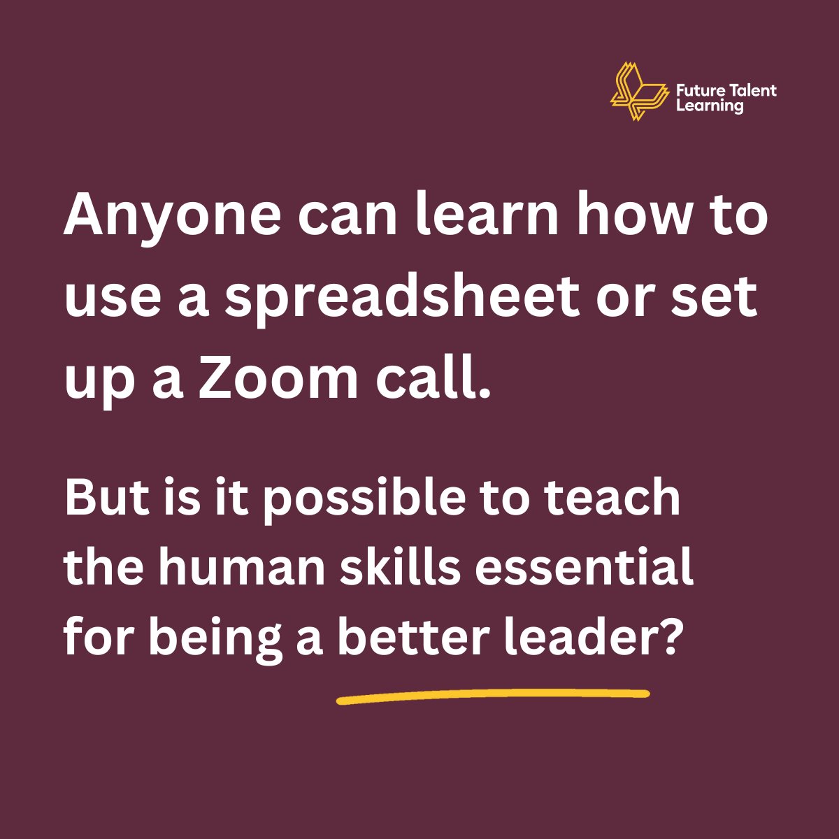 Often leaders have been promoted to management positions because they have proven functional skills. 

What they don’t have is leadership skills. 

Find out how you can develop your leaders: bit.ly/49OoD9G

#LeadershipDevelopment #HR