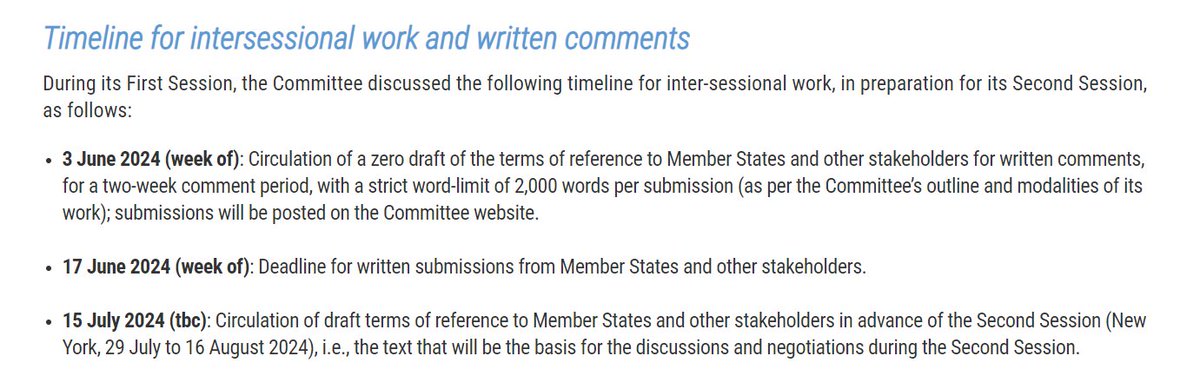 Heads up - next steps in the #UNTaxConvention negotiations: The first draft negotiating text is scheduled to come out this week, followed by another round of written responses from governments, civil society etc. Here is the UN website to keep an eye on: financing.desa.un.org/un-tax-convent…
