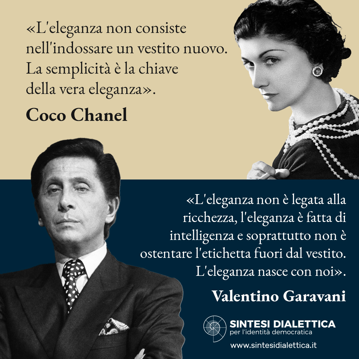 SintesiDial's tweet photo. Vi siete accorti che oggi si scambia la ricchezza con l’eleganza? Le cose costose sono fatte passare per eleganti.
Spesso non ci si cura neanche più di costruire l’eleganza, ma solo di ostentare ricchezza spacciandola per lusso.

#cultura #valentino #cocochanel #chanel #eleganza https://t.co/v8zcX57j9m