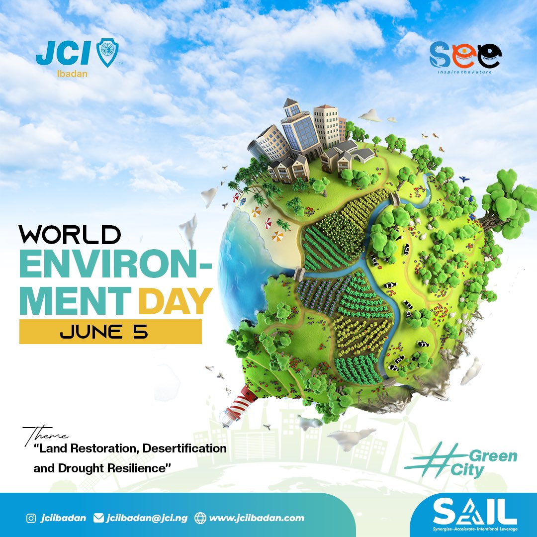 JCI_Ibadan's tweet photo. JCI Ibadan celebrates World Environment Day 2024 with a focus on Land Restoration, Desertification, and Drought Resilience.
Together, let's nurture nature and protect our planet for future generations.
#SAIL2024
#JCIIbadan
#GetIntoTheAct
#InspireTheFuture
#JCINigeria https://t.co/VZKN6LXQha
