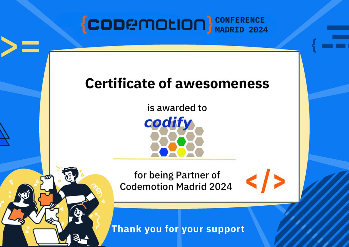 CodifyMeetup's tweet image. Orgullosos de haber colaborado un año mas con @CodemoMadrid 2024